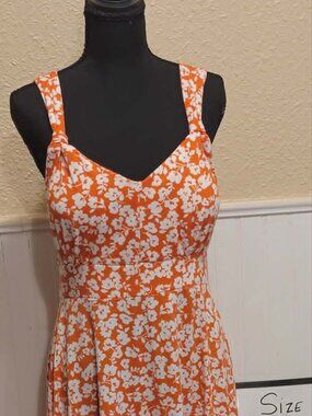Derek Heart Orange White Floral Midi Dress Size Large